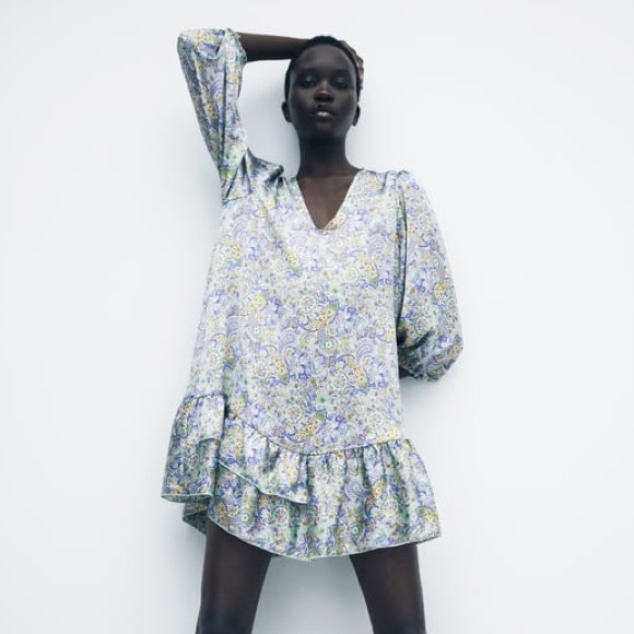 ZARA SATIN EFFECT PAISLEY DRESS - Picture 1 of 5